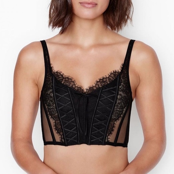 Victoria’s Secret dream angels lace up lace corset black sheer medium DD - Picture 1 of 7